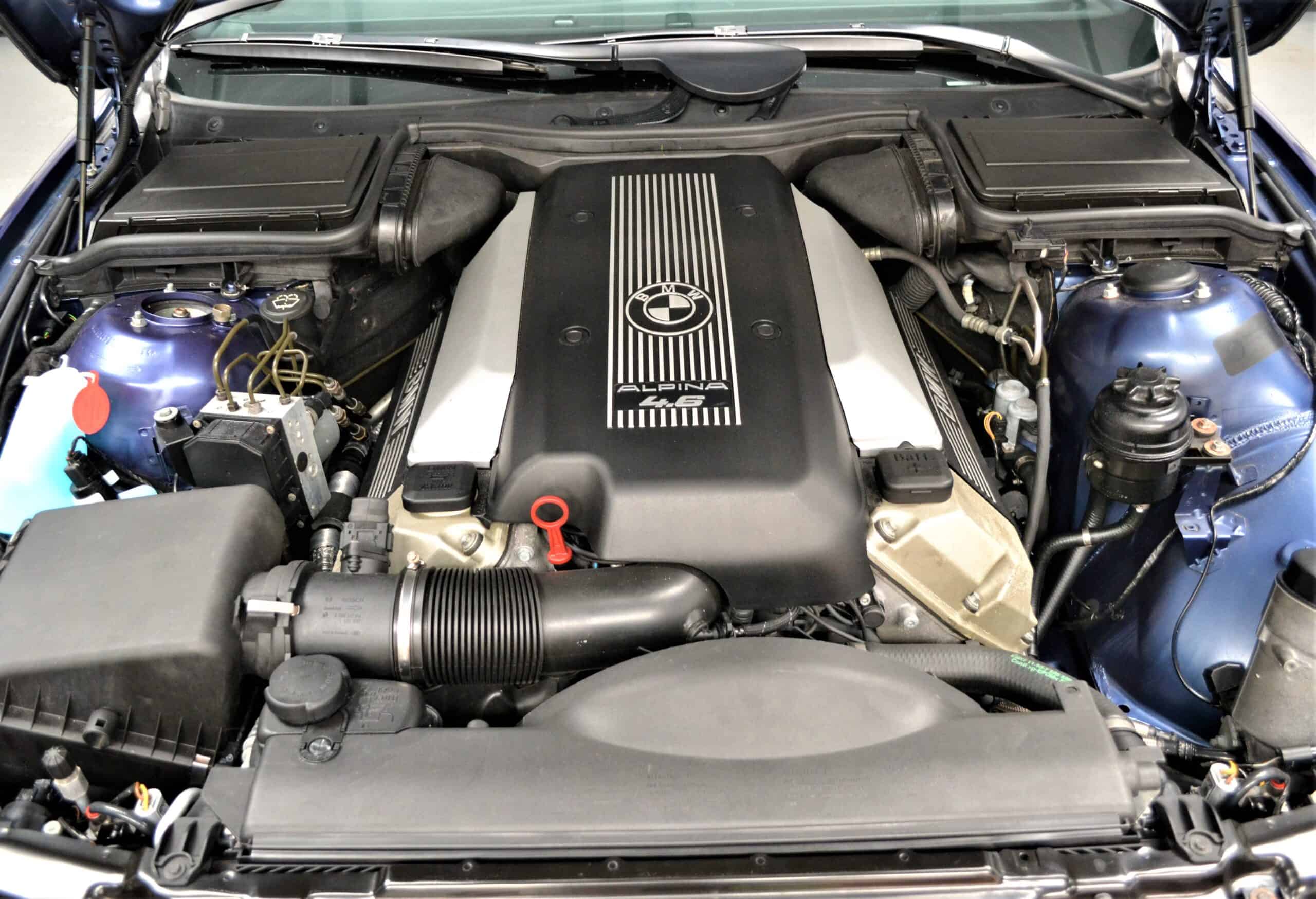 Engine bay on a Alpina B10 V8.