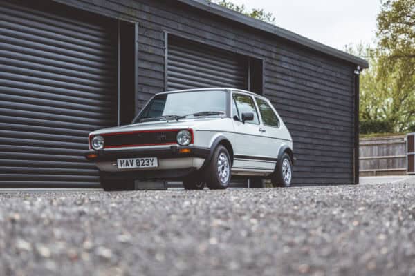 Nearside front exterior of Golf GTI MK1.