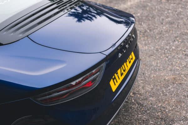 Rear exterior of Abysse Blue Renault Alpine.