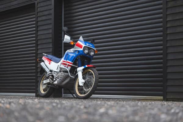 Side exterior view of Honda Africa Twin on kick stand.