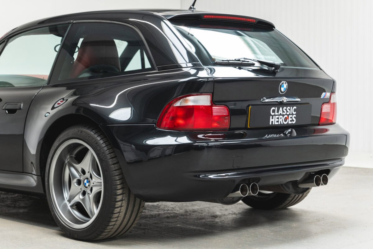 Rear exterior showing alloys on BMW E36 Z3 M Coupe Sapphire Black.