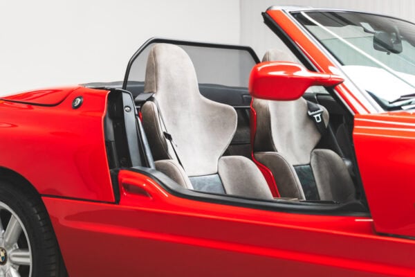 Offside Top Red exterior and Grey leather interior view on a Z1.