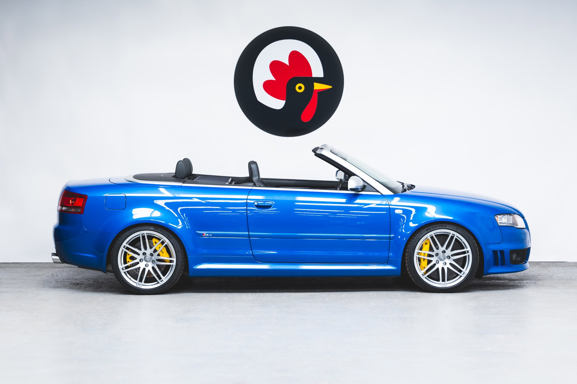 Offside exterior of Audi RS4 B7 Cabriolet Sprint Blue Supercharged.