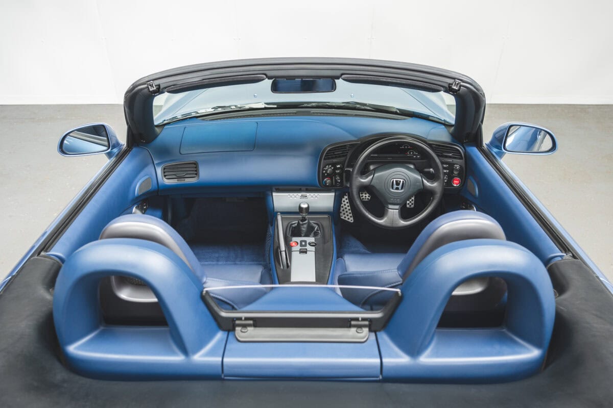 Suzuka Blue Leather Interior and steering wheel on Honda S2000.