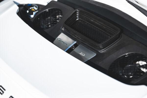 Engine bay on a Porsche 991 Carrera T.