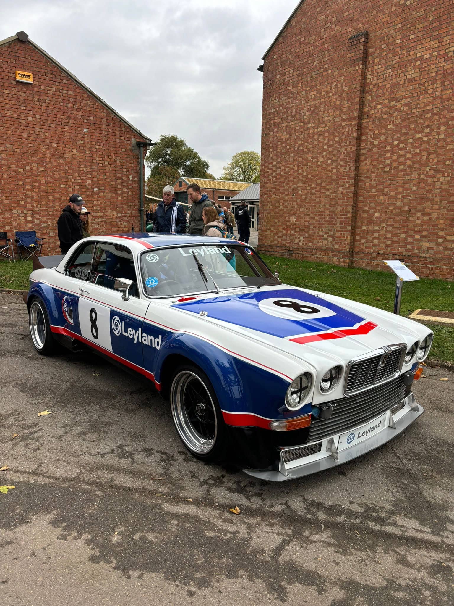 A Leyland racing jaguar XJC coupe with wide body kit on display at Bicester Heritage.