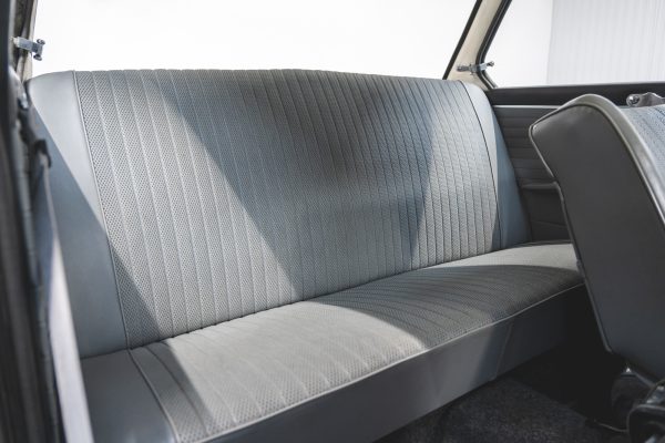 Rear cloth interior on BMW 2002 1968 Pacific Blue.