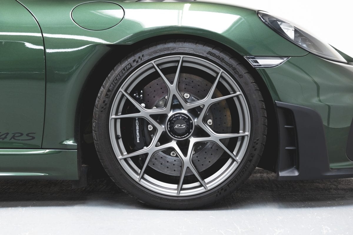 Alloy wheels and Michelin Tyres on Porsche GT4 RS Oak Green Weissach.