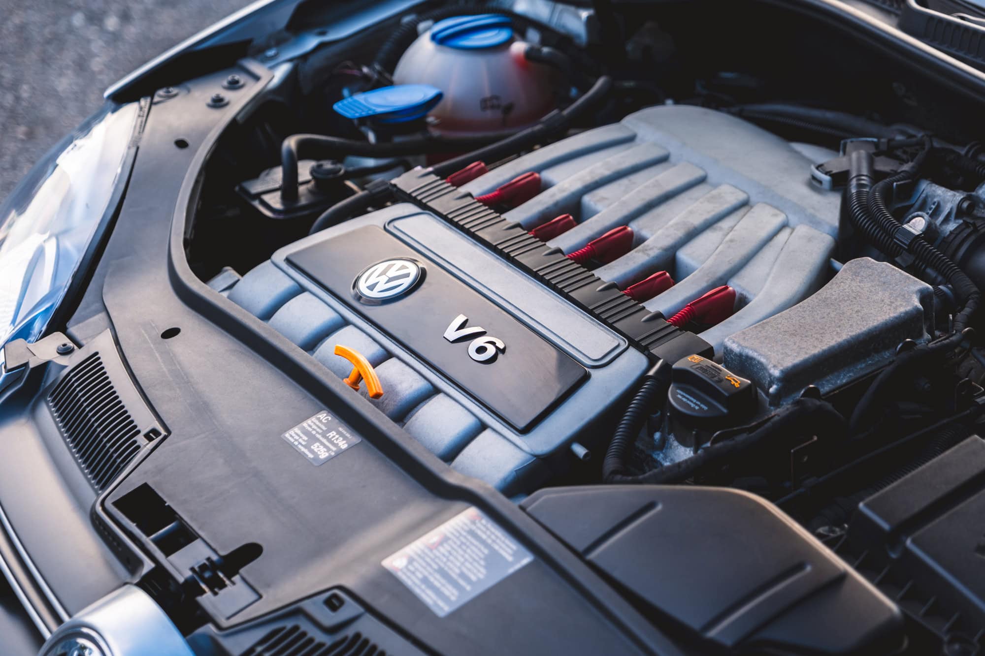 Close up view of V6 engine on Volkswagen Golf R32 Hero Collection