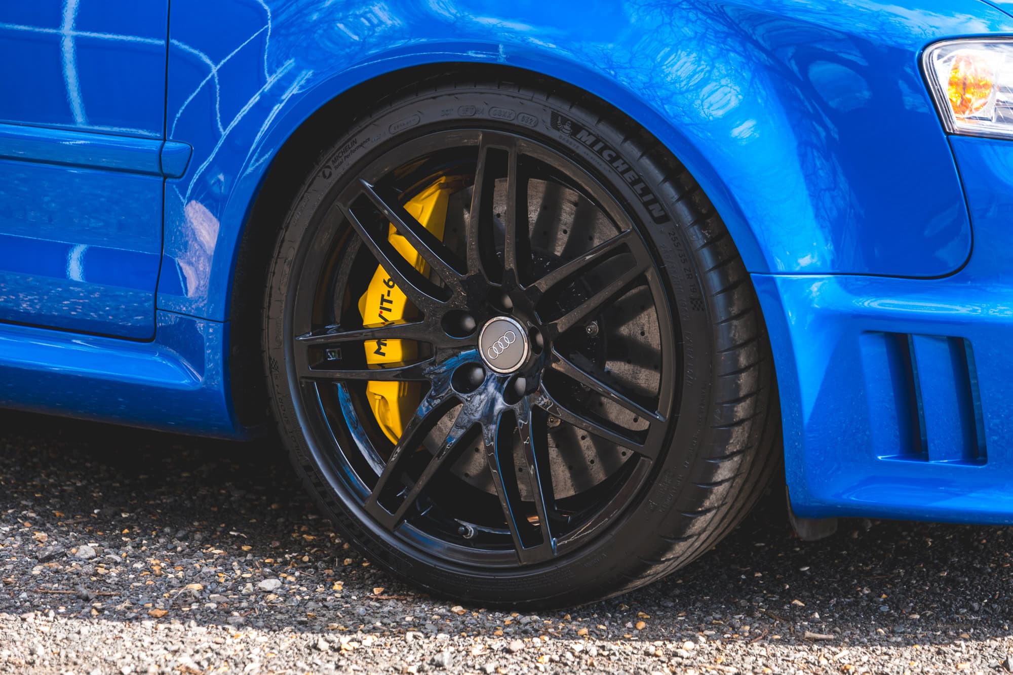 Audi RS4 alloy wheel in black with big brake kit.