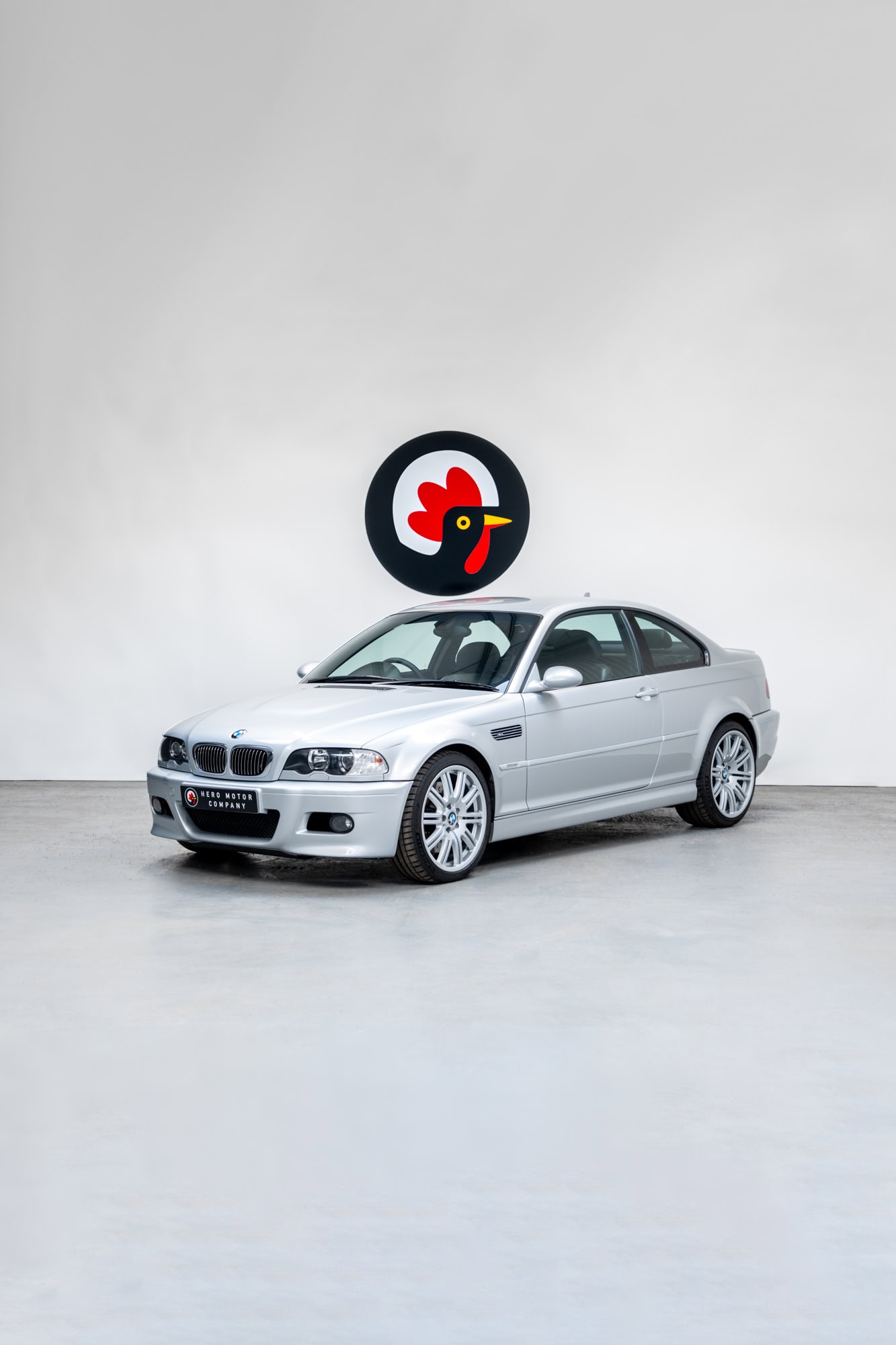 Nearside front exterior view of BMW E46 M3 Titan Silver showing alloy wheels and chrome front grill