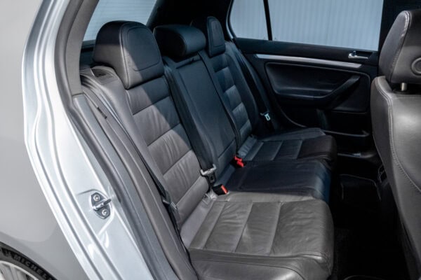 Offside rear interior showing black leather seats on Volkswagen Golf R32 Reflex Silver DSG
