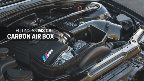 A BMW E46 M3 engine bay with Karbonius carbon air box.