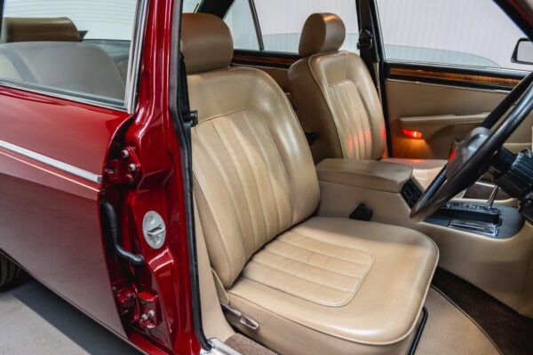 Offside interior view of leather interior steering wheels and automatic transmission 1985 Daimler Double Six Bordeaux Red Series 3 Saloon V12on