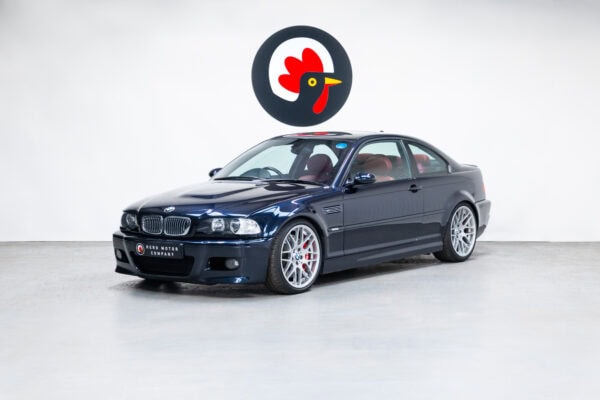 Front nearside exterior view of BMW E46 M3 in carbon black with CSL alloy wheels and AP Racing brake Kit on Ohlins suspension with Karbonius CSL Carbon Airbox.