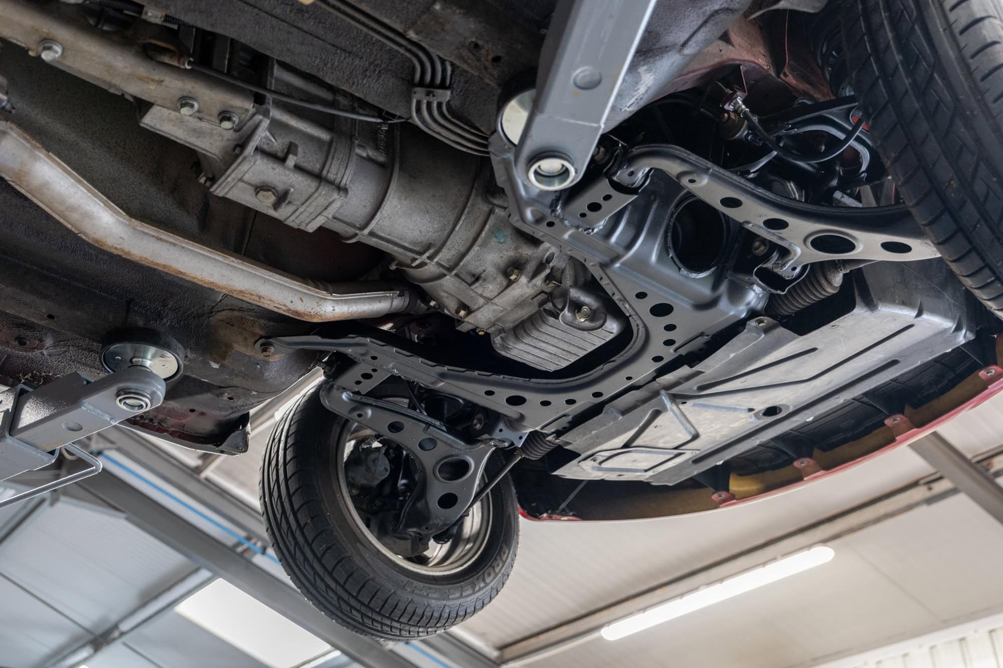 Mazda MX-5 underside pictures showing freshly powder coated subframe.