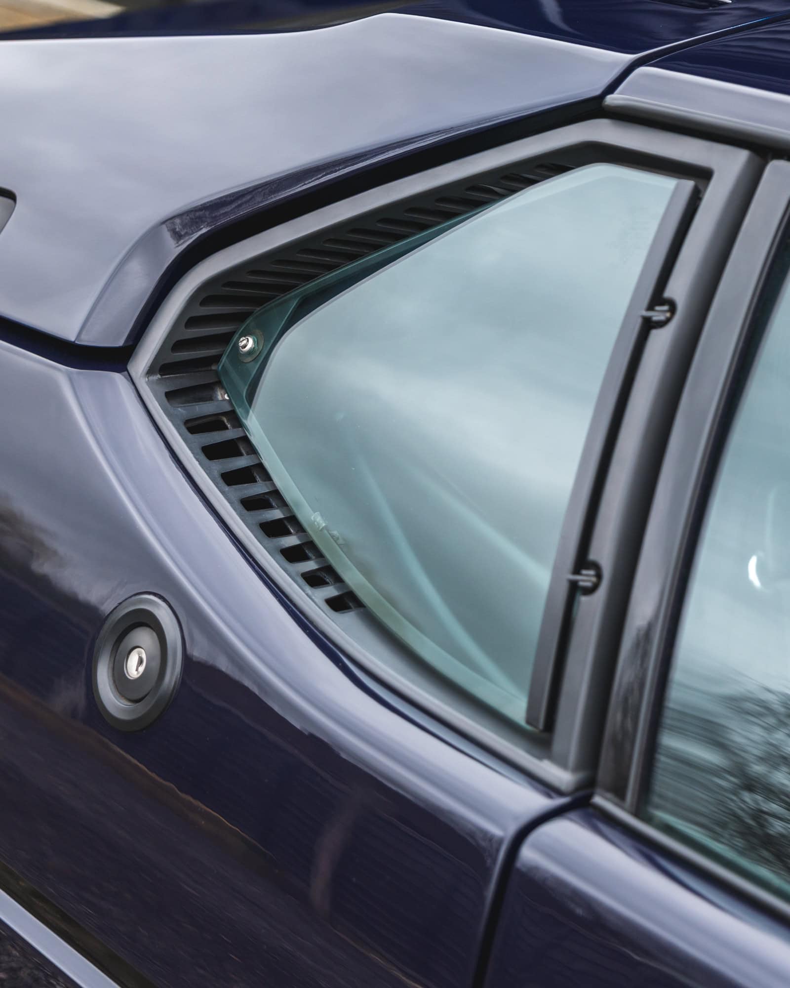 Rear quarter window on 1980 E26 BMW M1 Nachtblau