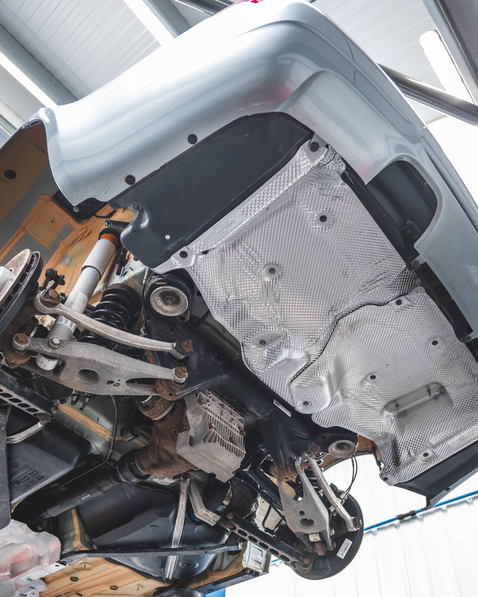 Underside and heatshields on BMW E90 M3 saloon