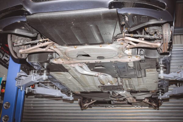 The underside of a restored E46 M3 CSL.
